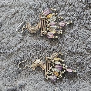 Celestial silver moon dangle earrings